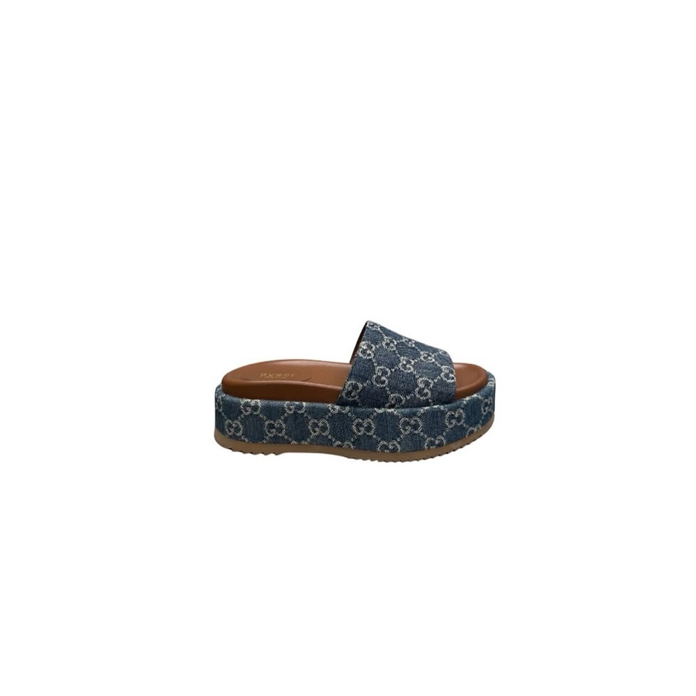 ❌SOLD❌Gucci Denim Blue Monogram Platform Sandals